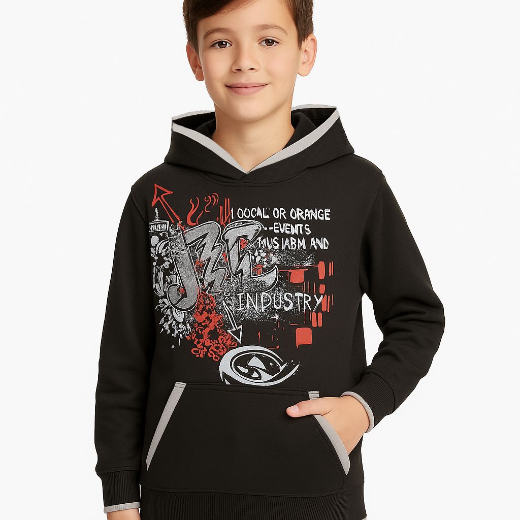 Buzo Friza con Capucha Estampado  Metalico