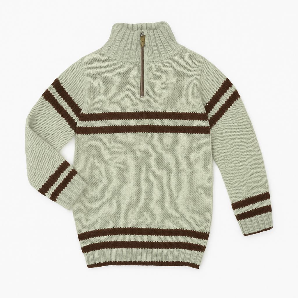 Pullover Sweater Tejido con Cierre  Rayas y Capucha
