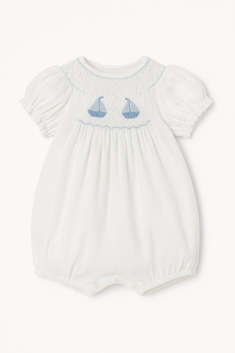 Enteritos Babucha Batista Labrada con punto smock bordado