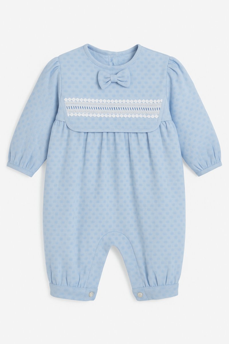 Enteritos Babucha cuello con puntilla y moño manga larga