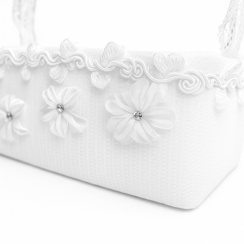 Canasta Comunion Rectangular De Tull Con Apliques De Flores