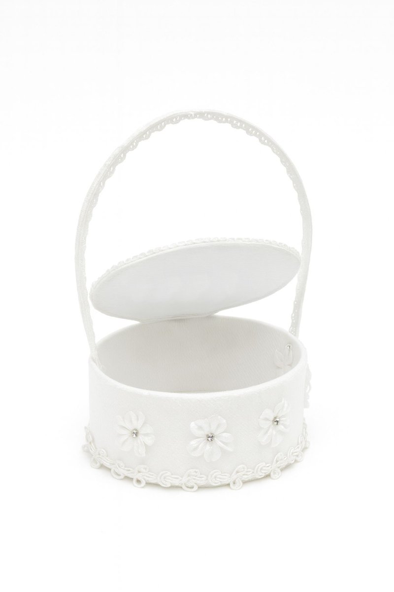 Canasta Comunion De Tull En Forma Circular Con Tapa Y Apliques De Flores