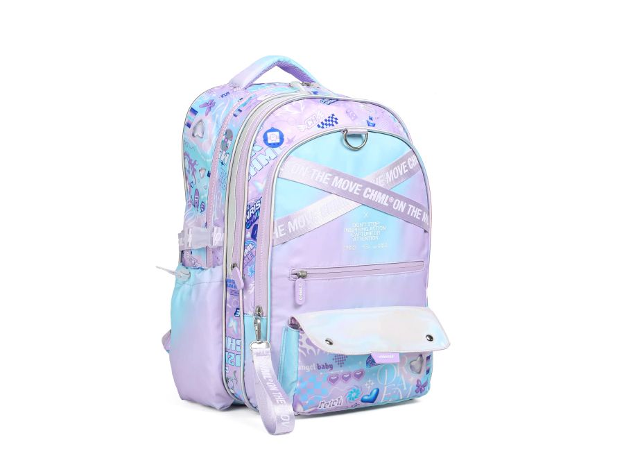 Mochila Espalda Diagonales Pop Light Purple - 18 Pulgadas