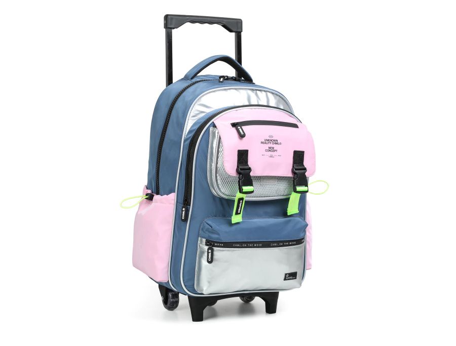 Mochila Con Carro Colorblock Blue - 18 Pulgadas