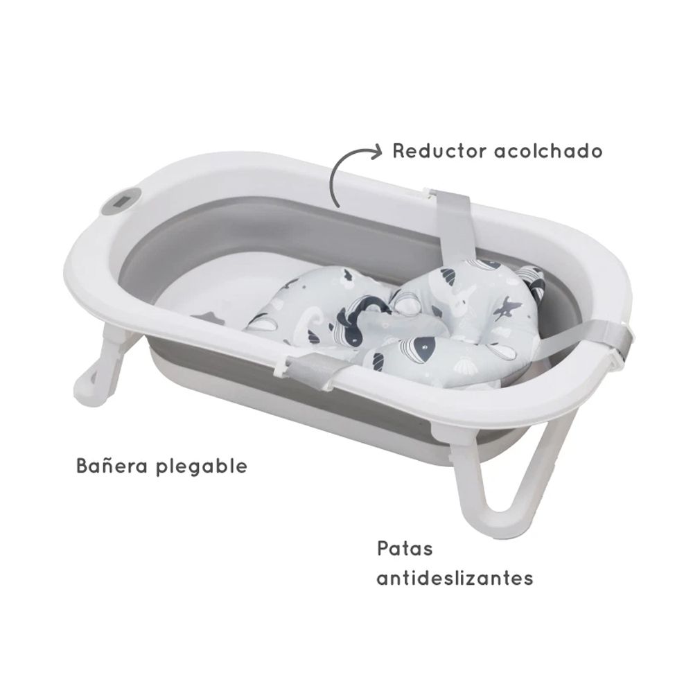 Catre de baño con bañera plegable soporte para bebe y termometro digital
