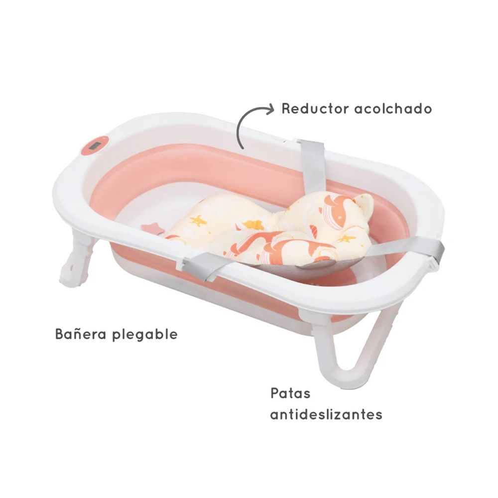 Catre de baño con bañera plegable soporte para bebe y termometro digital