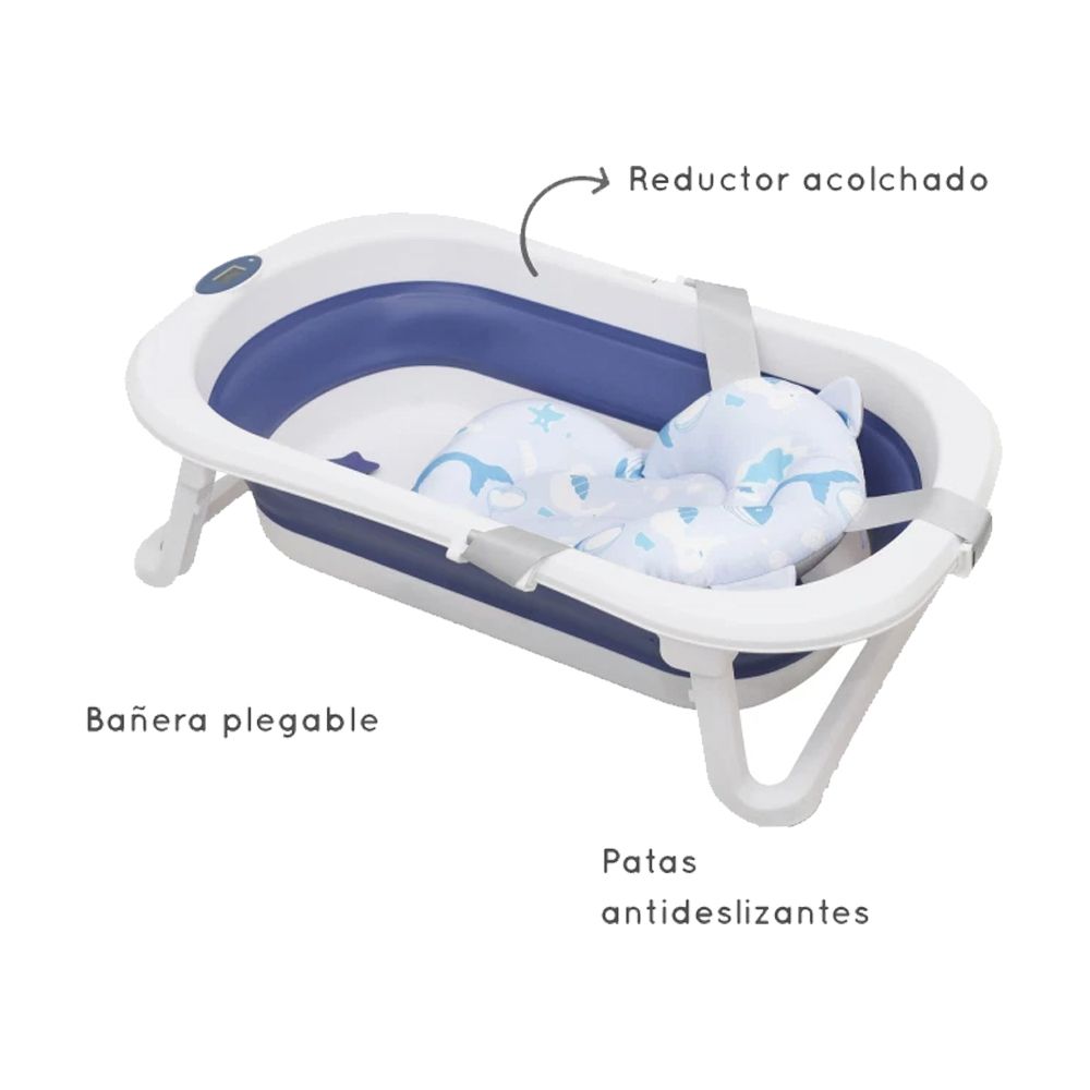 Catre de baño con bañera plegable soporte para bebe y termometro digital