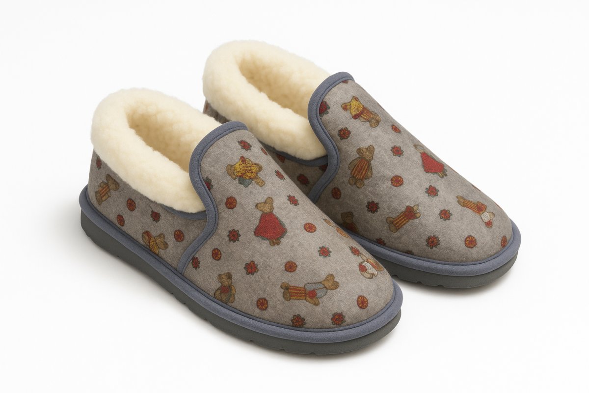 Pantufla Piel Con Corderito Interno  Estampada