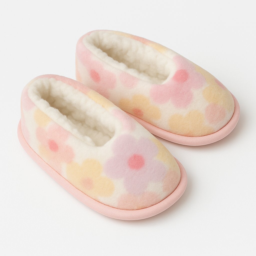 Pantuflas de Polar Con Flores Con Corderito Adentro
