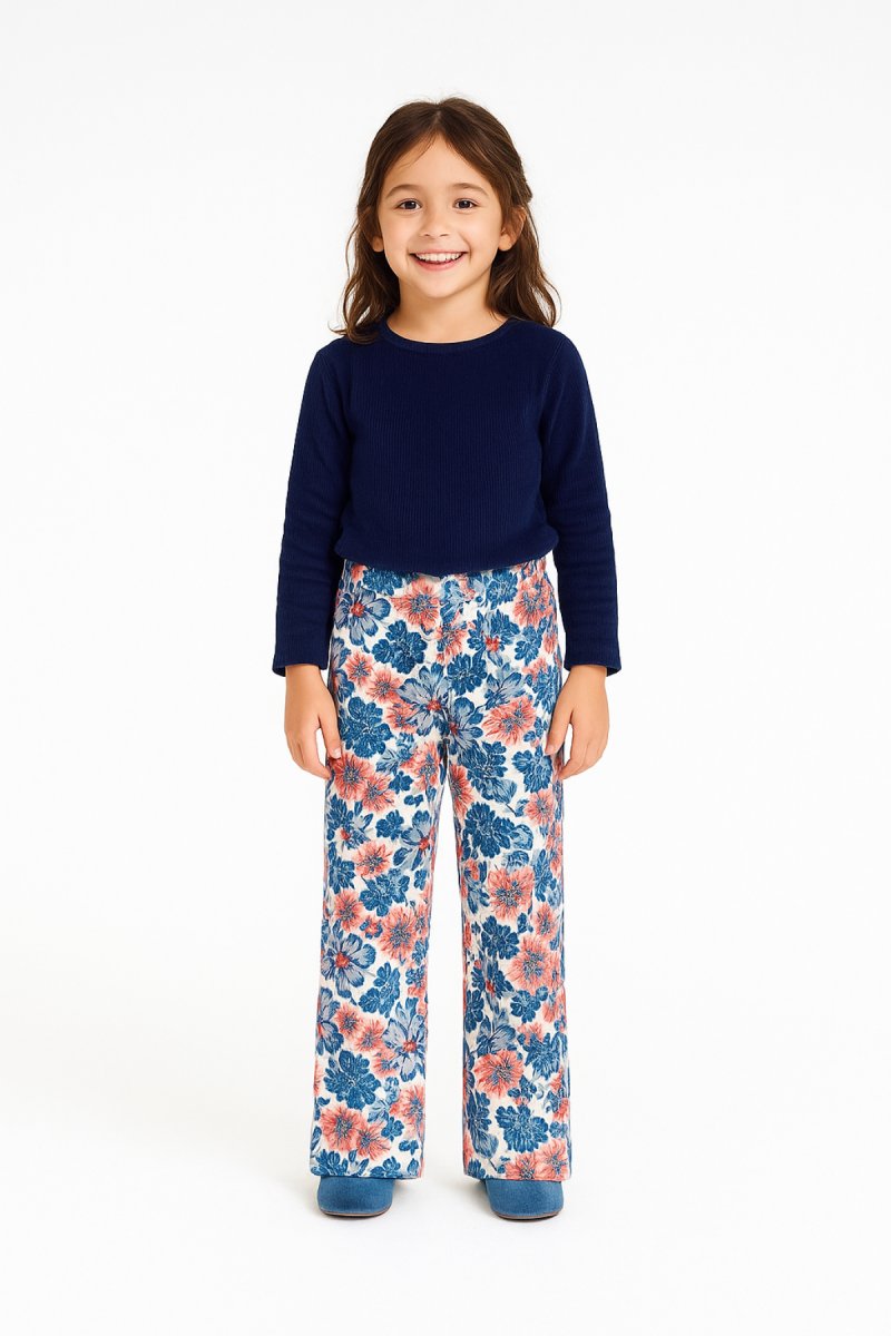 Pantalon de Corderoy Floreado Con Cinturon Elaztizado