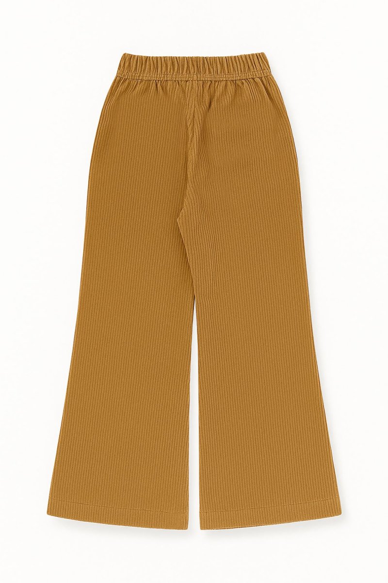 Pantalon Corderoy Con Cintura Elastizada y Flores Bordadas