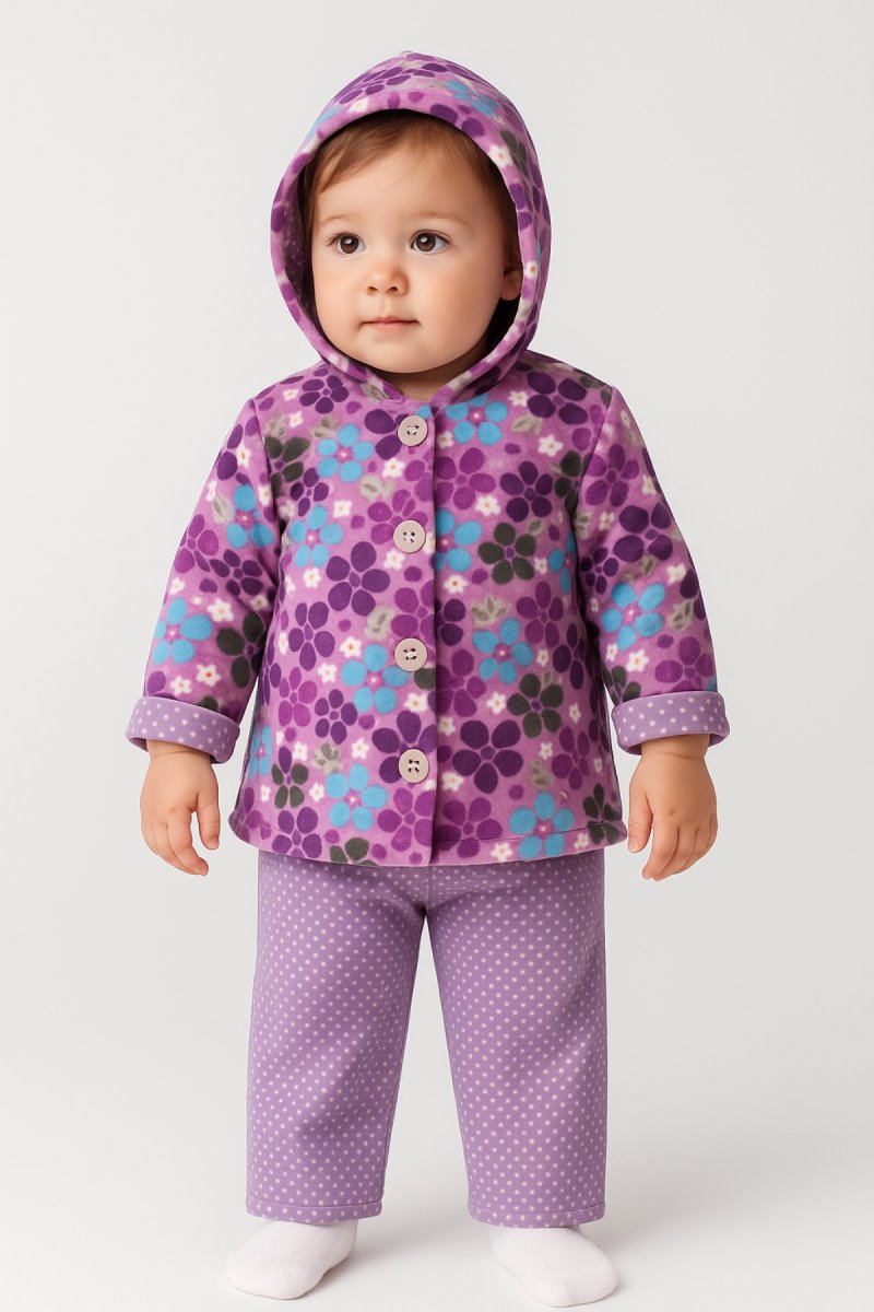 Conjunto Plush Campera Floreada y Pantalon Sin Pie