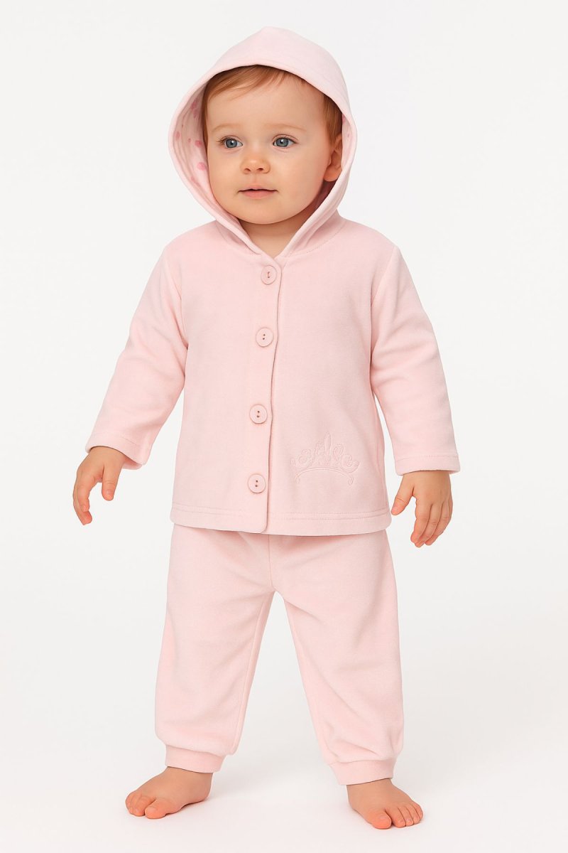 Conjunto Plush Campera Bordada Corona y Pantalon sin Pie