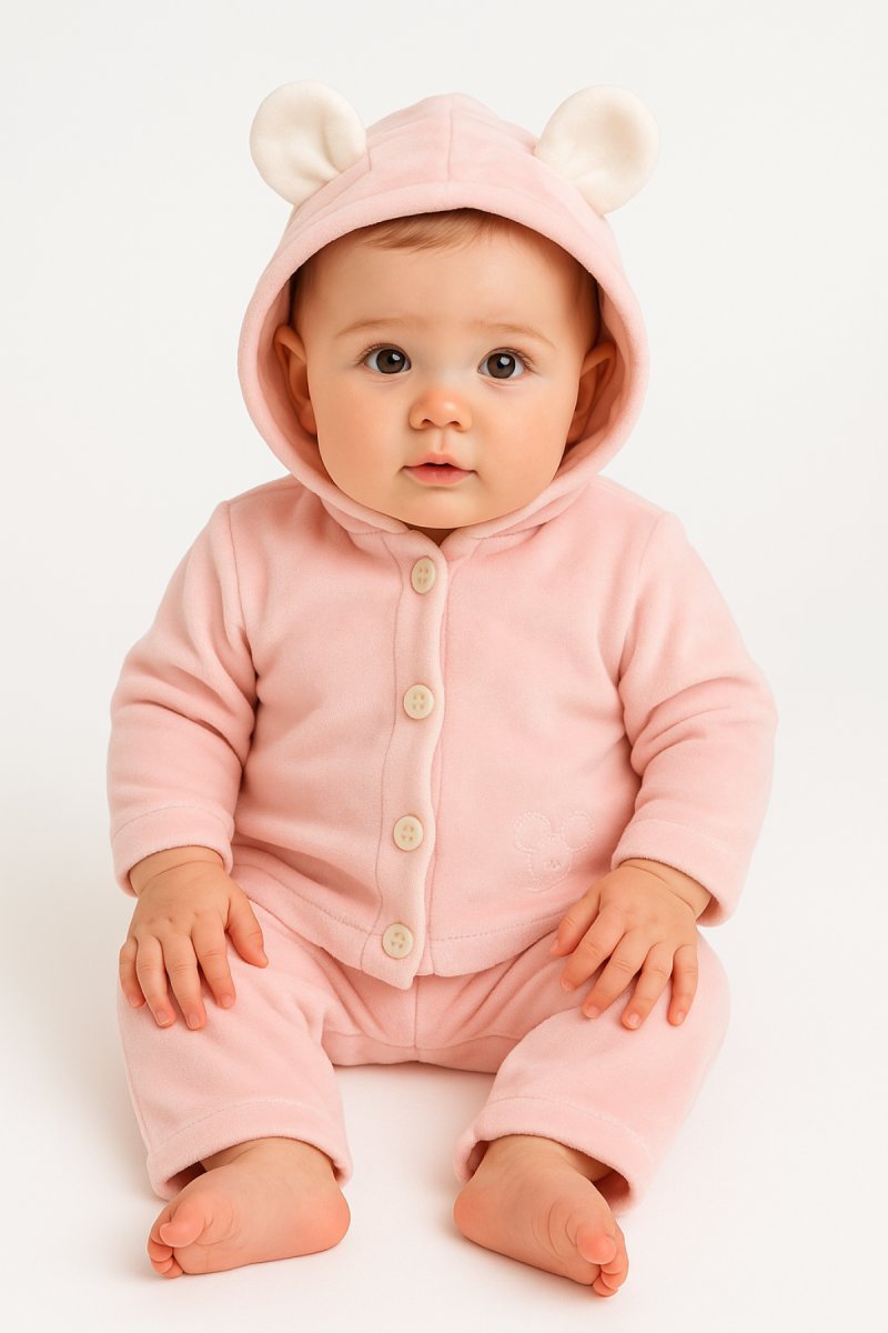 Conjunto Plush Campera Bordada Con Raton y Pantalon Sin Pie