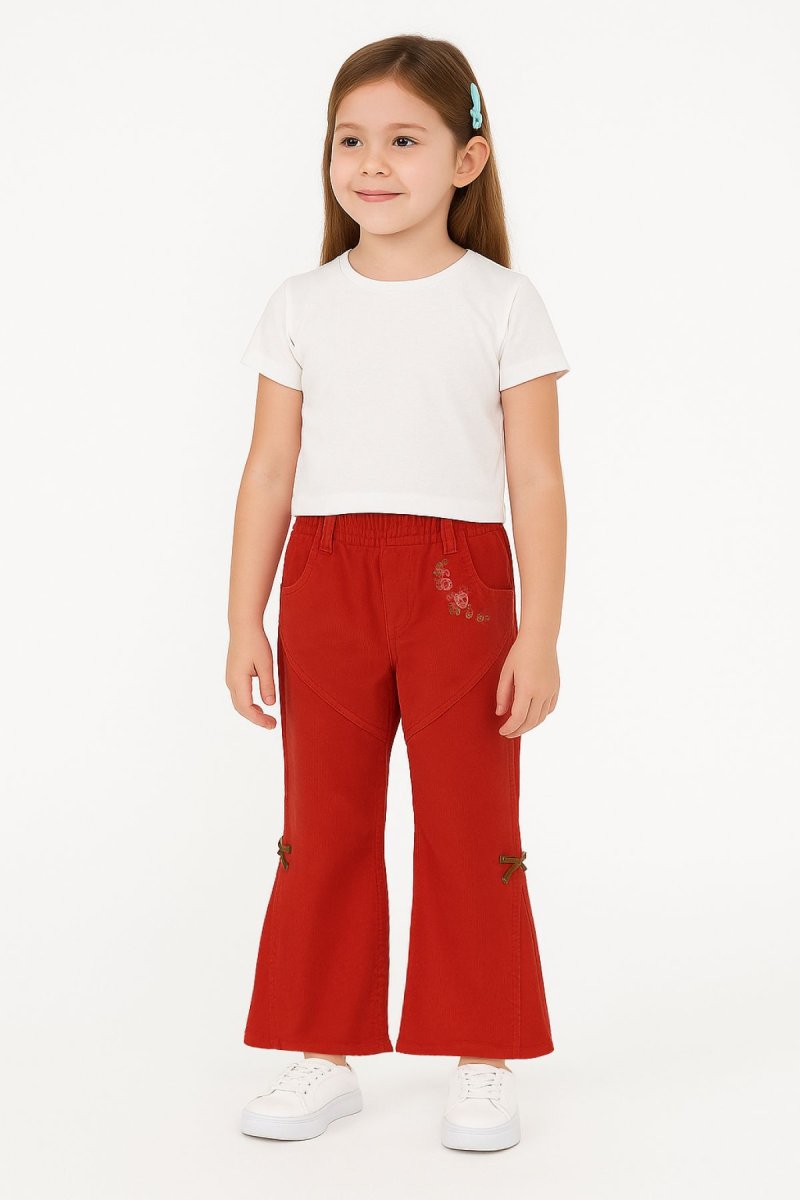 Pantalon de Corderoy Oxford con Flores Bordadas