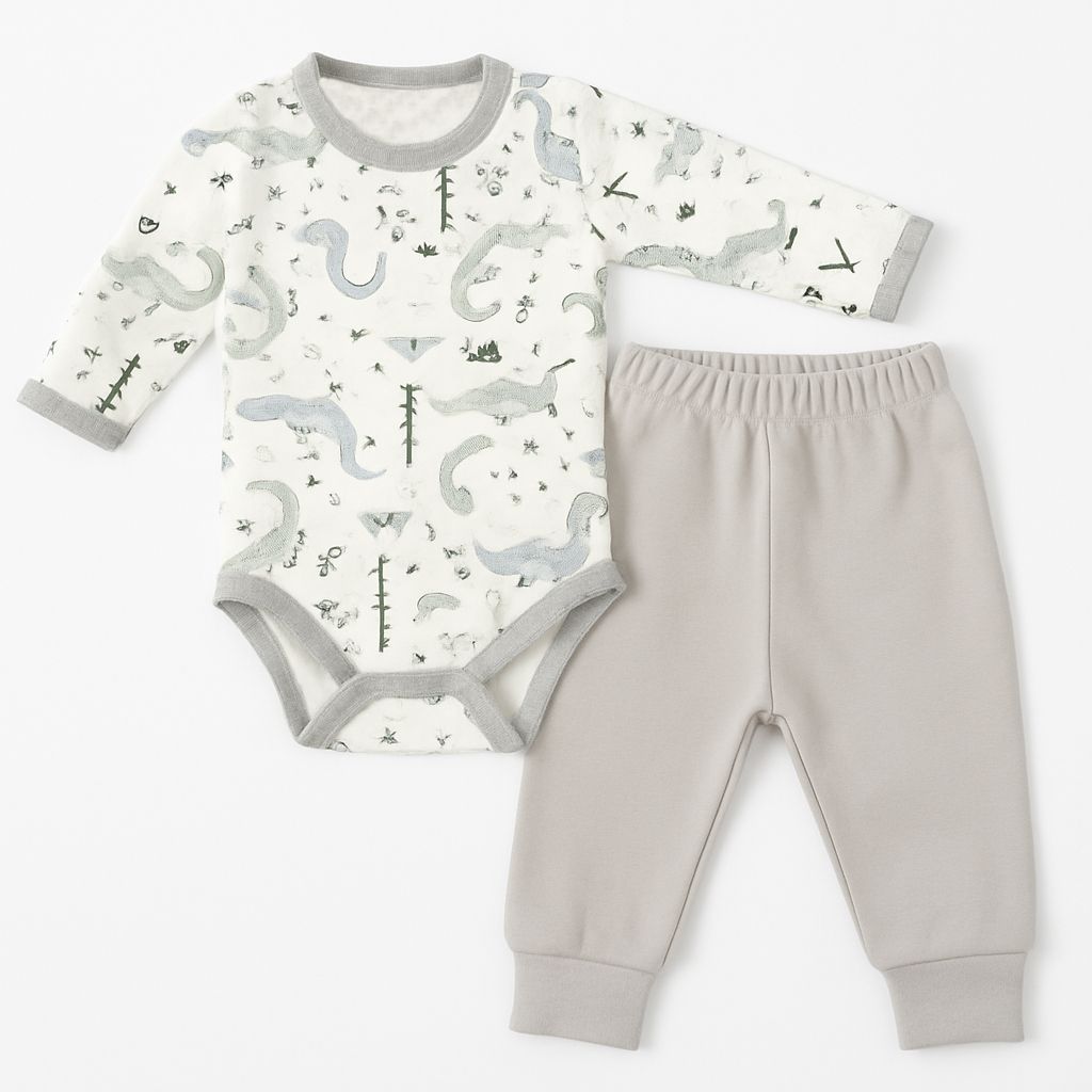 Conjunto Algodon Medio Osito Sin Pie Body M/L Estampada Dinosaurios