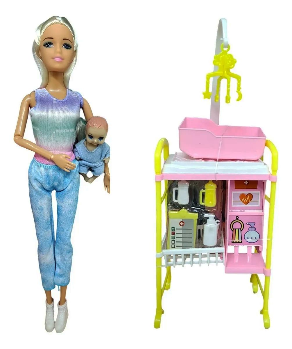 Muñeca Articulada Tiny Niñera Con Accesorios