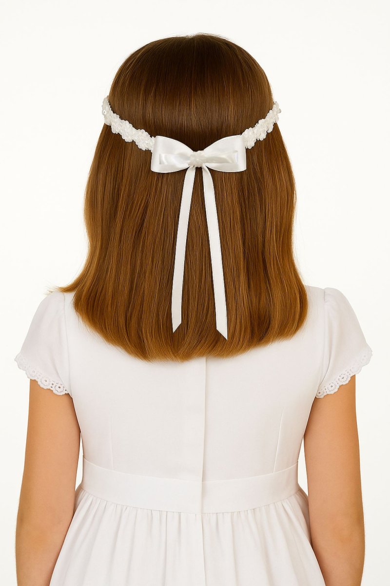 Corona Comunión de Flores Puntilla y Moño