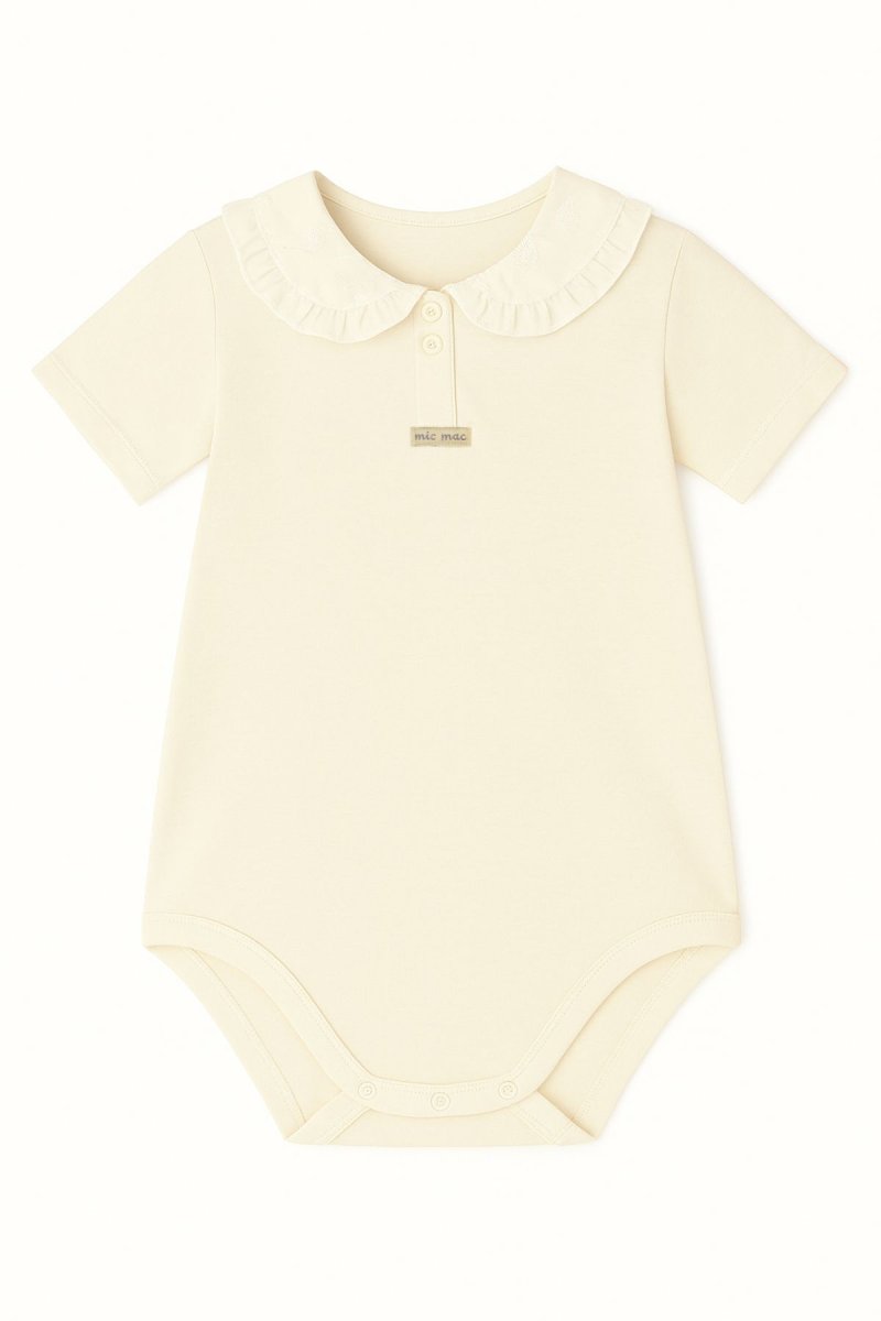 Body De Algodon Pañalero Manga Corta Cuello con Broderie