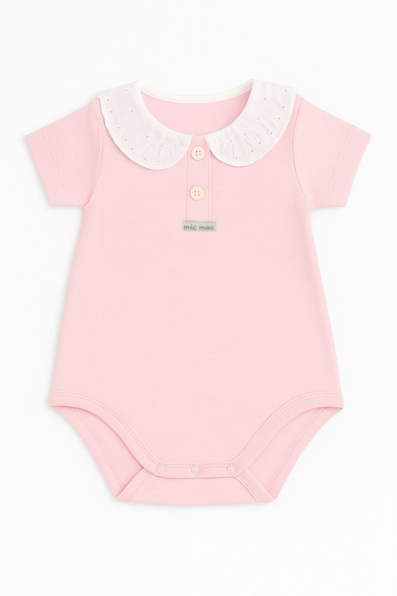 Body De Algodon Pañalero Manga Corta Cuello con Broderie