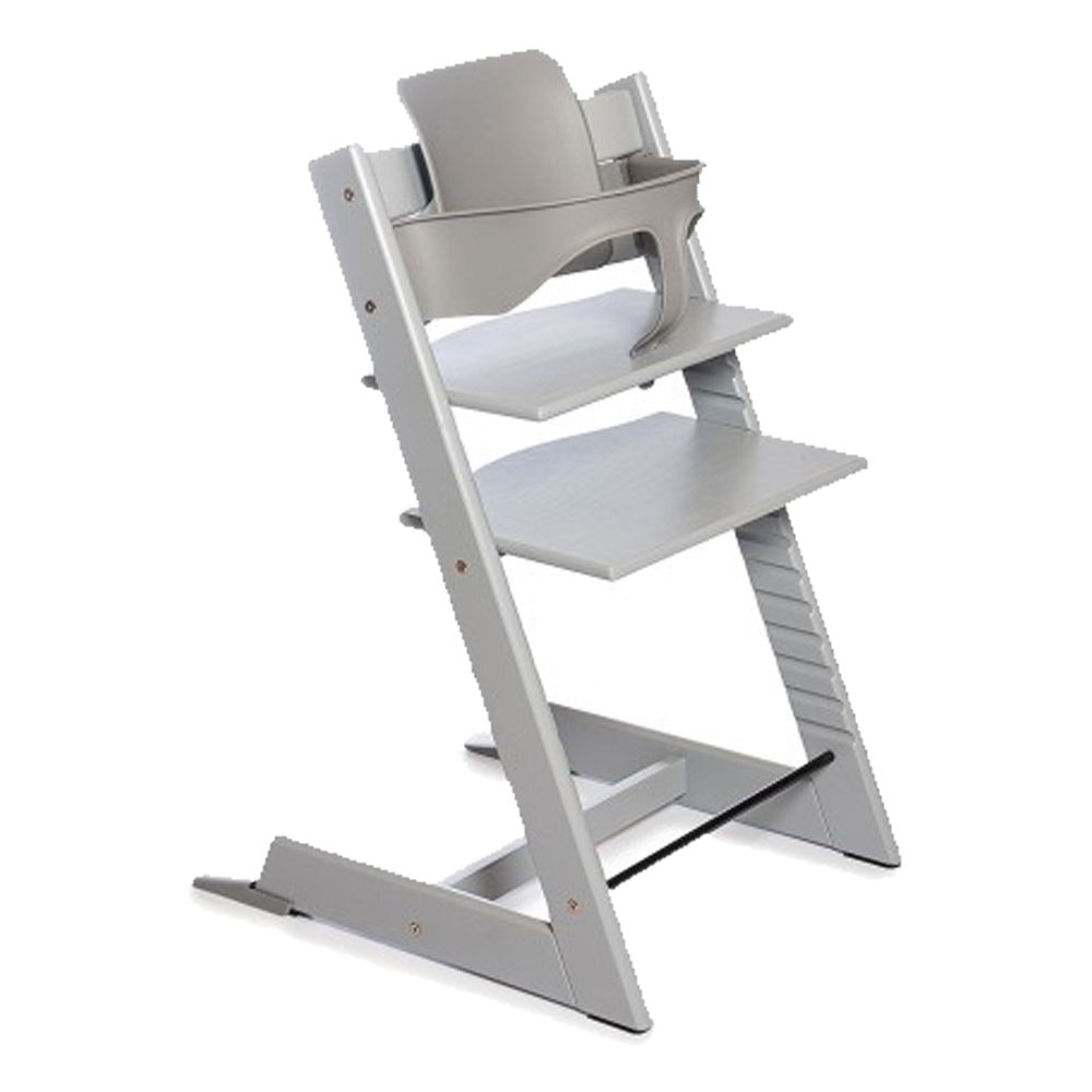 Silla Evolution - Silla de Comer de Madera Evolutiva con Bandeja, Respaldo, Set Bebé y Cinturón de 5 Puntos - GRIS