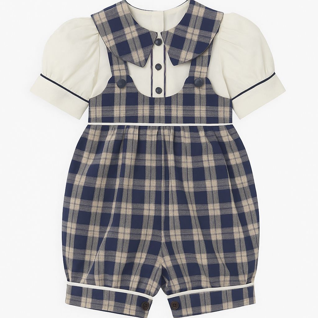 Conjunto Bautismo Jardinero a Cuadro y Camisa Lisa