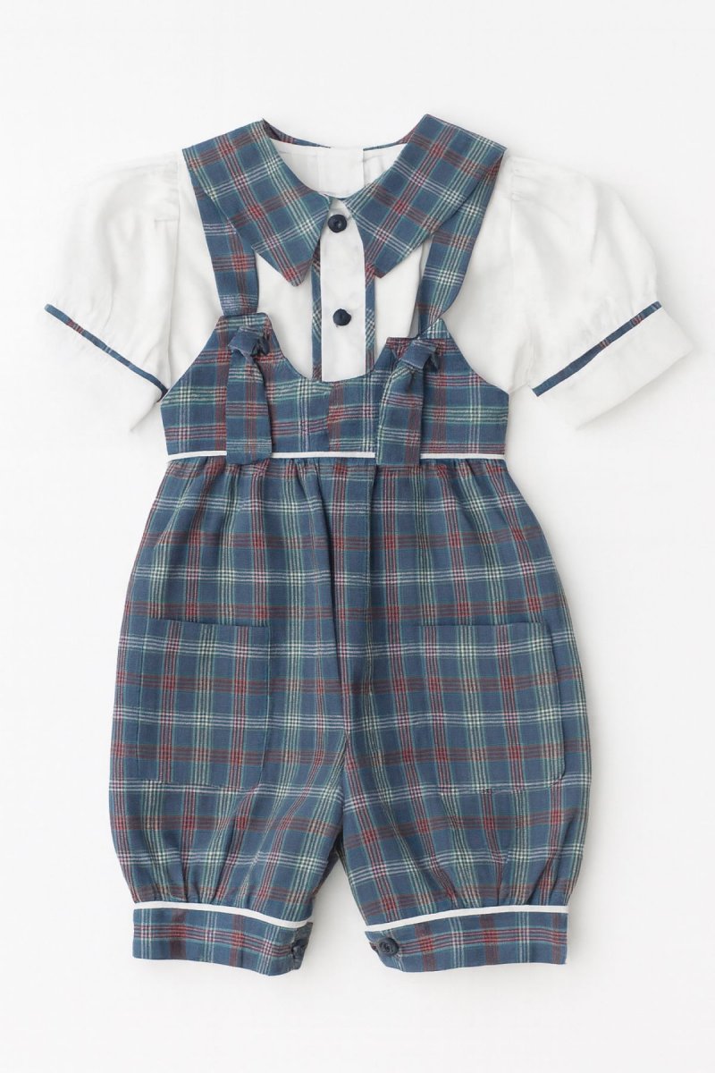 Conjunto Bautismo Jardinero a Cuadro y Camisa Lisa