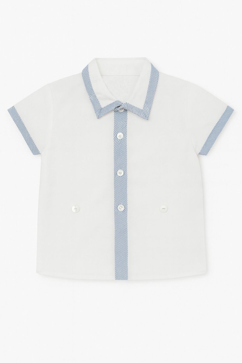 Conjunto Bautismo Short Rayado y Camisa Manga Corta