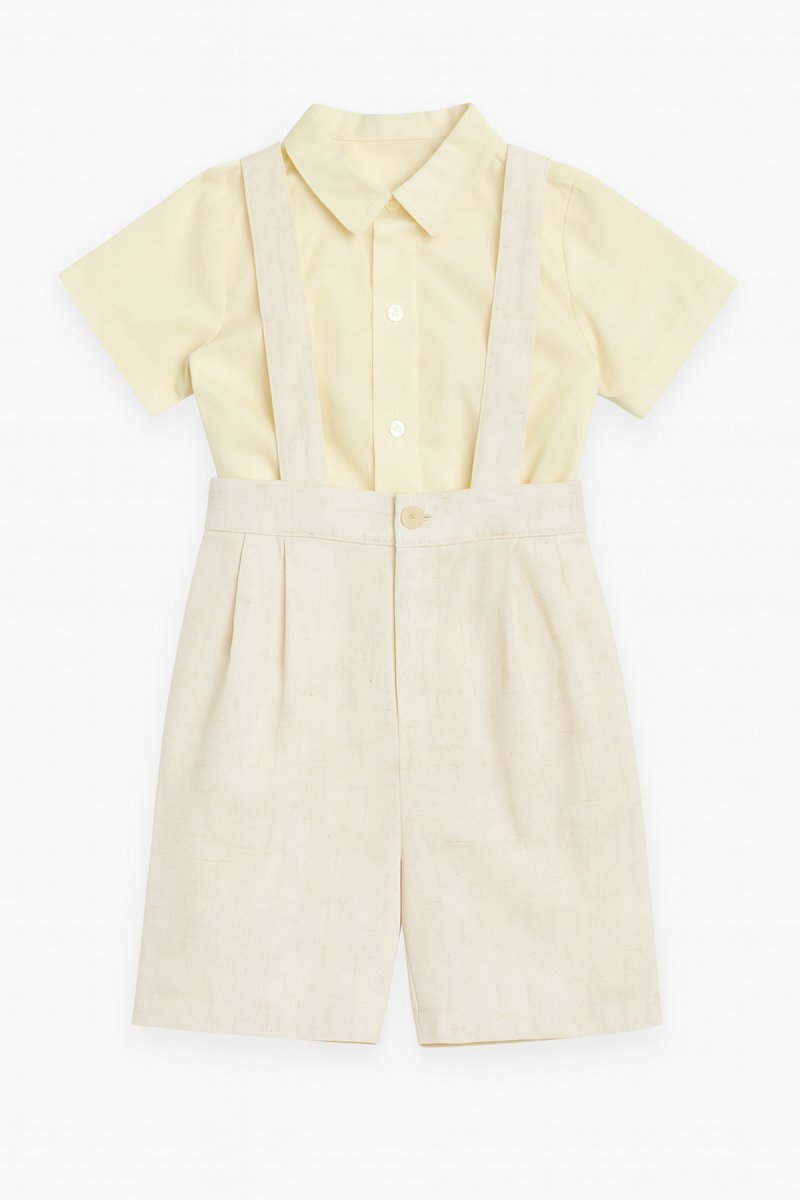 Conjunto Bautismo 3 Pieza Bermuda Camisa Manga Corta y Chaleco