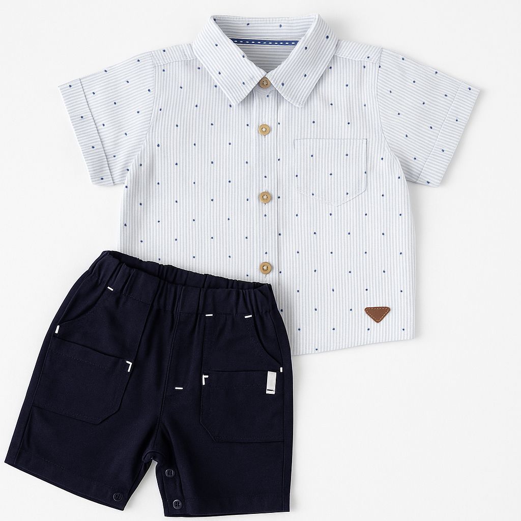 Conjunto Bautismo Short y Camisa Manga Corta