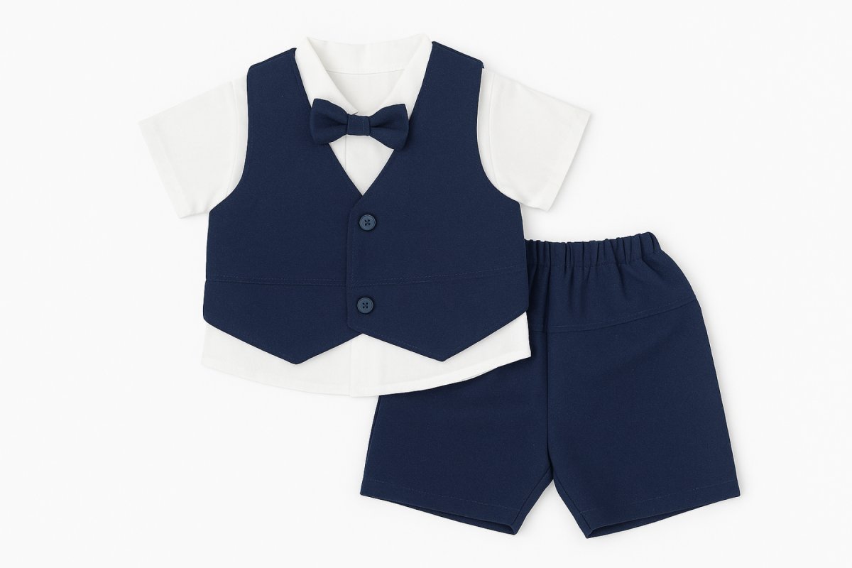 Conjunto Bautismo 3 Piezas Bermuda Camisa y chaleco