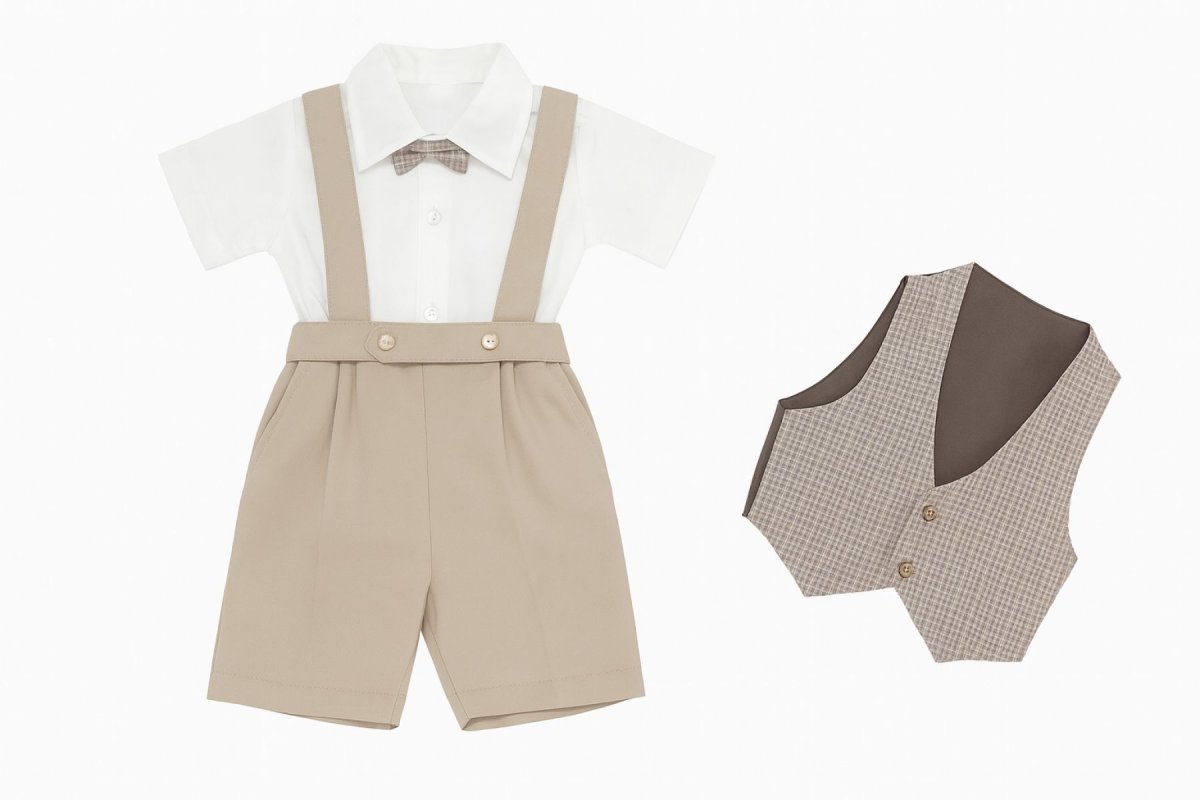 Conjunto Bautismo 3 pieza Bermuda Camisa y Chaleco