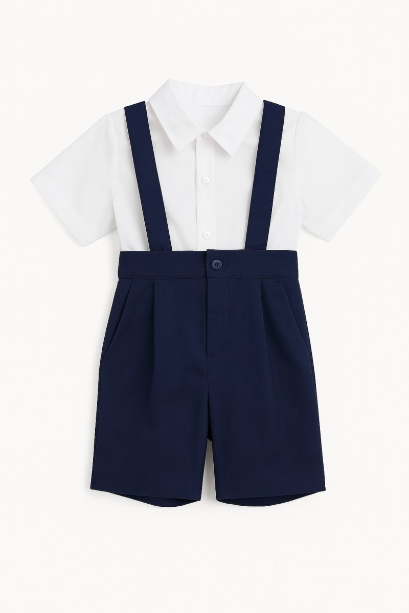 Conjunto Bautismo Bermuda Con Tiradores y Camisa Manga Corta