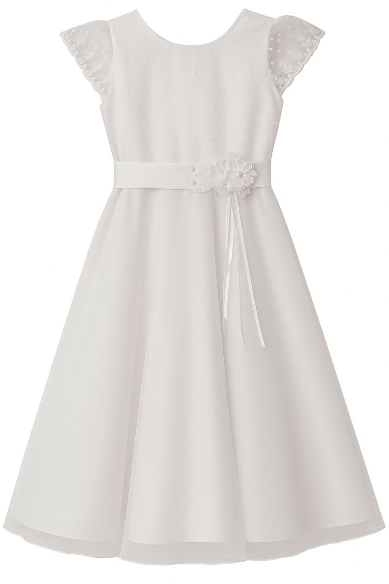 Vestido Comunion De Organza Bordada y Faja Con Detalle