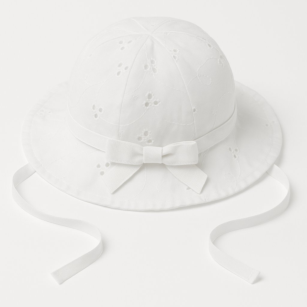 Gorro Piluso  Broderie Con Volados Forrada y Cinta