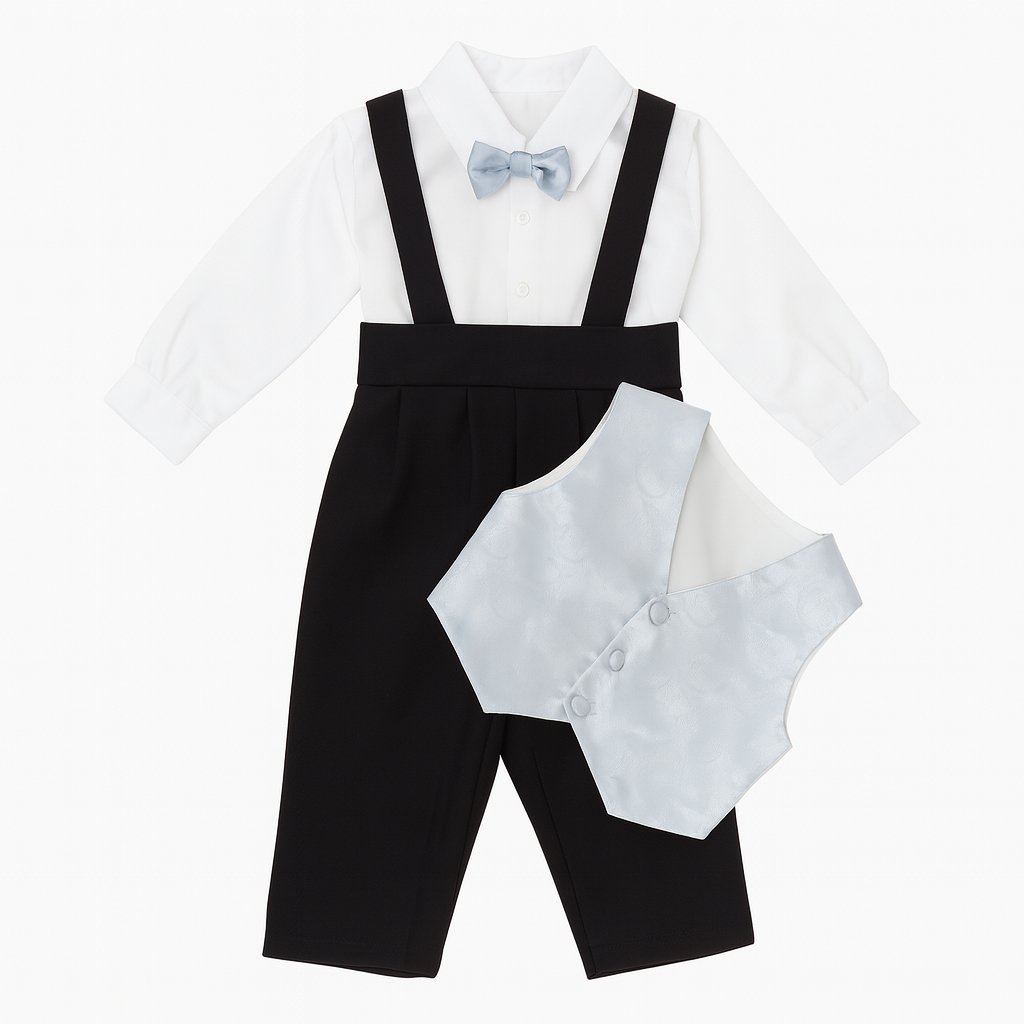 Conjunto De Chaleco Camisa Moño Y Pantalon en Tela Mecanica