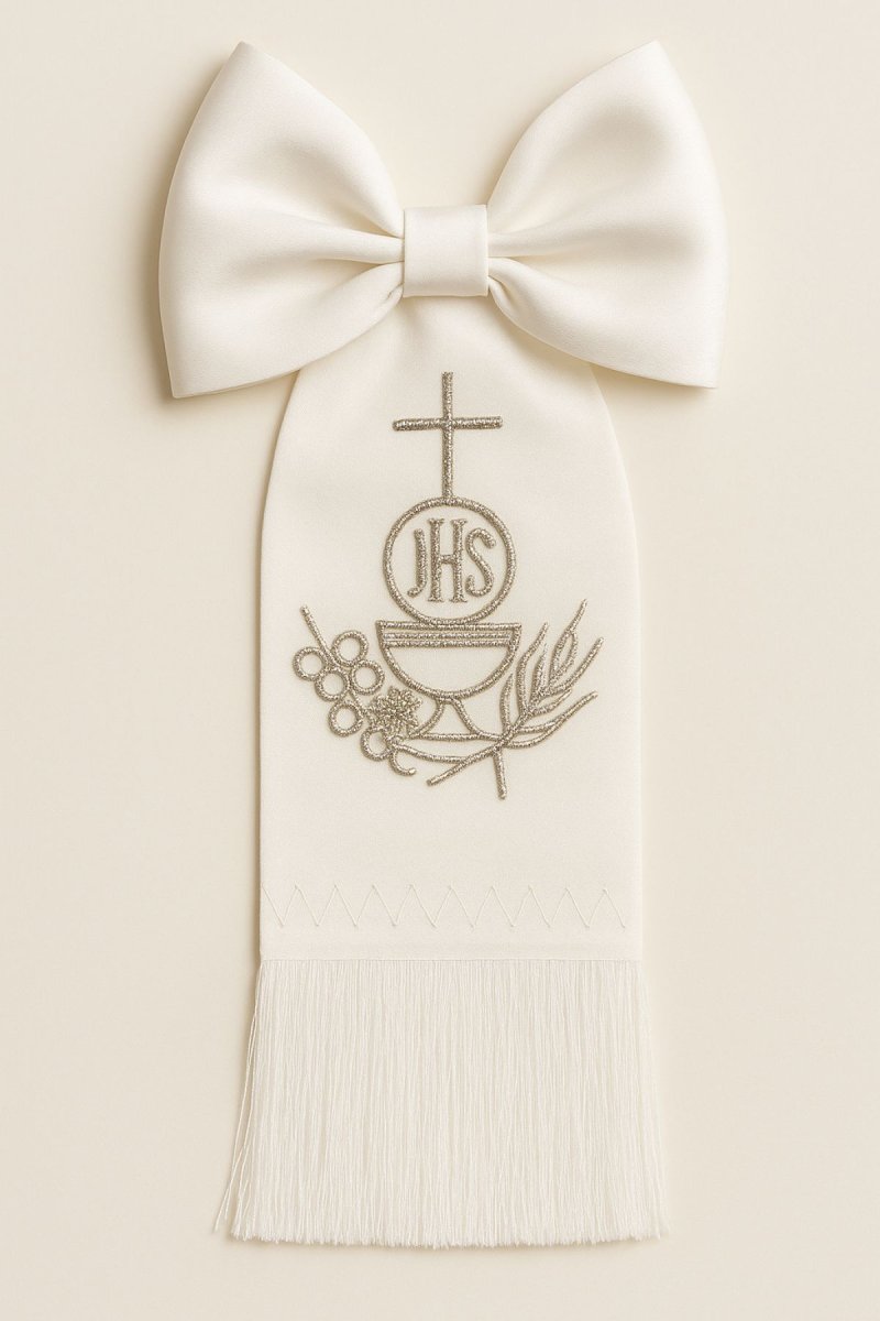Brazal Comunion Piel De Angel Bordado caliz y Hostia Lurex