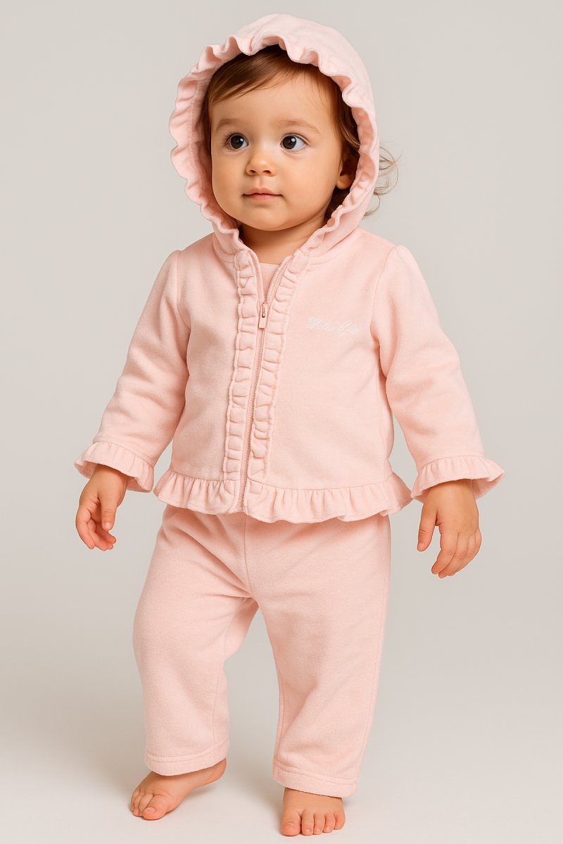 Conjunto Plush Campera Con Volados y Pantalon S/Pie