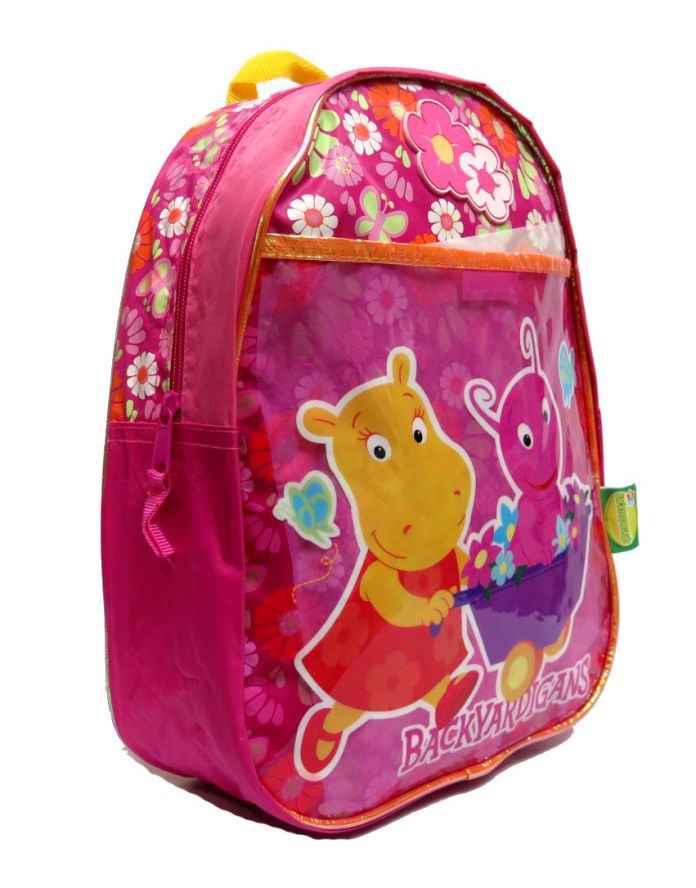 Mochila de Espalda Backyardigans 2 flores de goma arriba, bolsillo frontal ilustrado vinilico