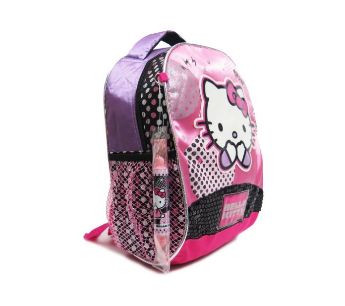 Mochila espalda Hello Kitty bordes plateados cara en relieve vinilico