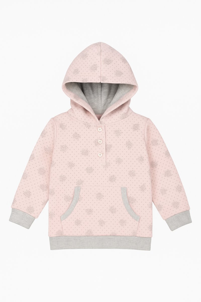 Buzo Frizado con Capucha Estampado Lunares y Hojas