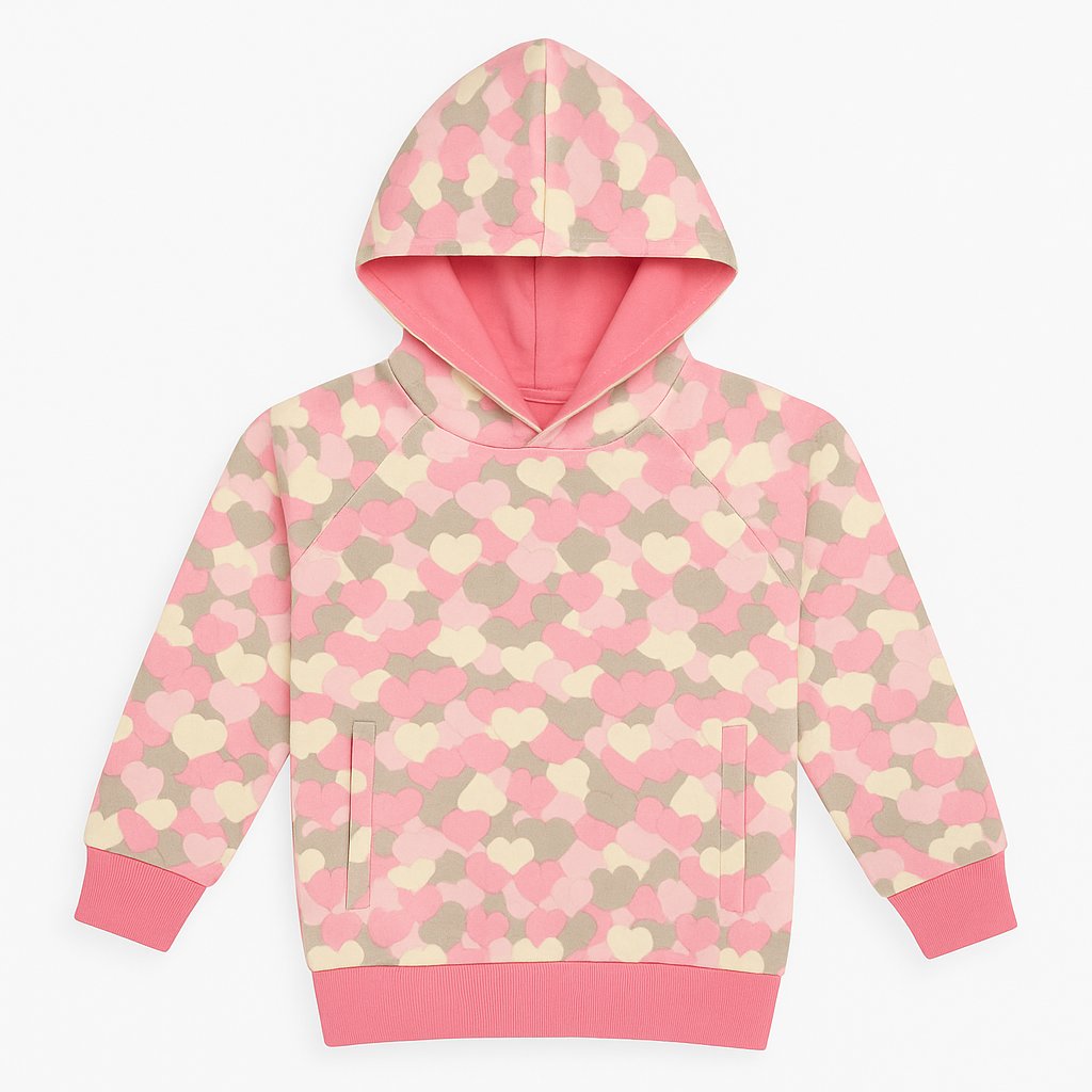 Buzo Frizado  Estampado con Corazones con Capucha Forrada