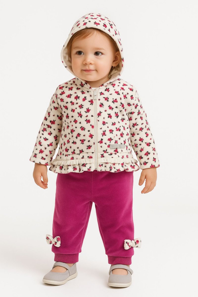 Conjunto Plush Campera Estampada Flores y Pantalon Sin Pie