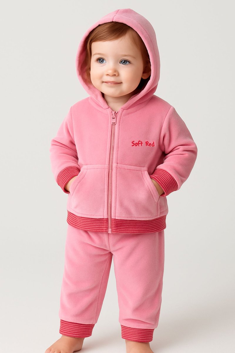 Conjunto Plush Campera Con Puño Rayado y Pantalon