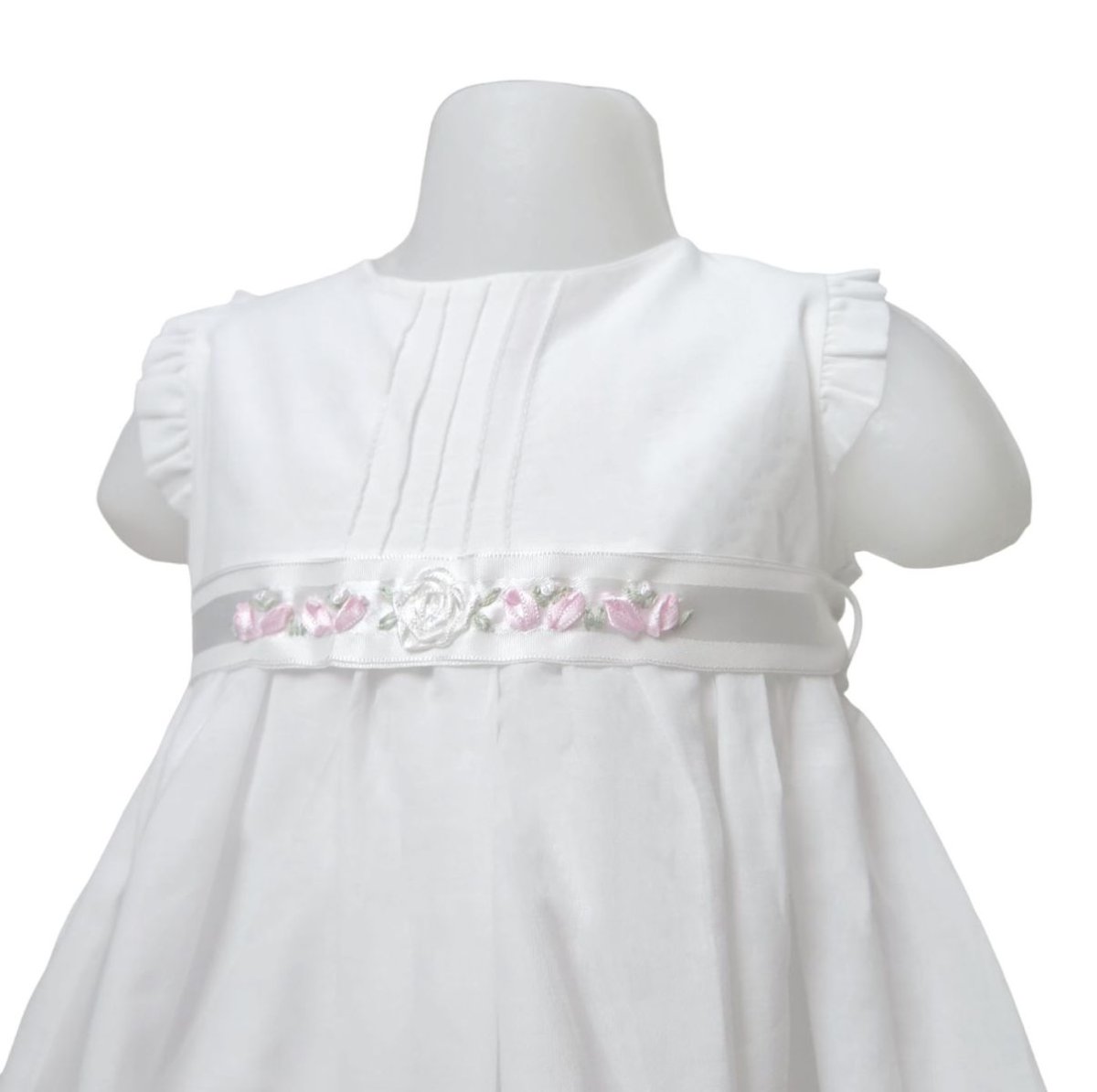 Vestido Blanco Rococo Broderie calado y alforzas