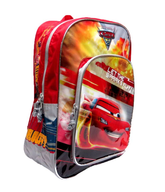 Mochila espalda cars let the sparks fly con 1 bolsillo grande al frente borde plateado