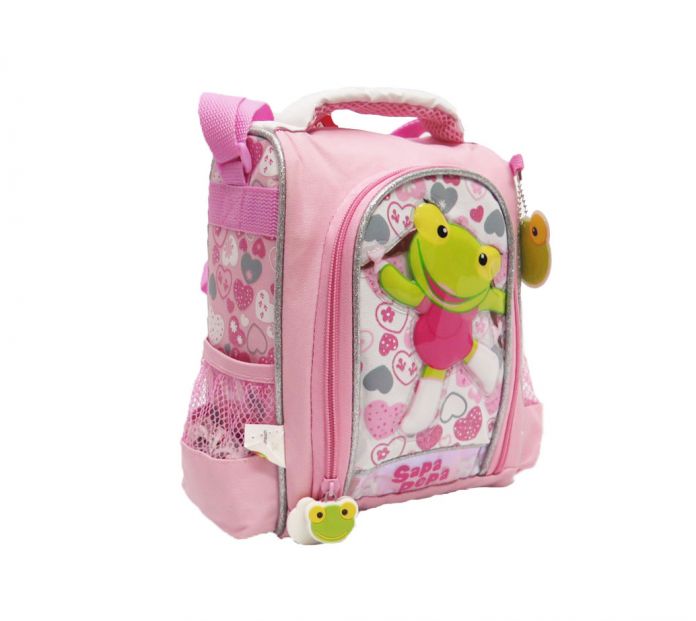 Mochila lunchera lonchera Sapo Pepe chica jardin pepe o pepa con dibujo vinilico en relieve al frente