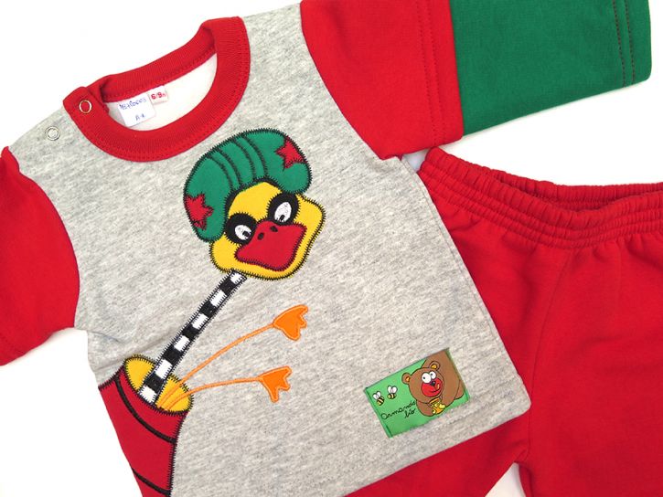 Conjunto de Jogging: Buzo + Pantalon - bebe - bordado pajarito rojo gris