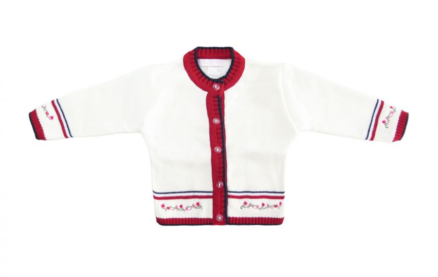 Cardigan Saquito de Cashmilon Nena Rayas y Bordado de Flores