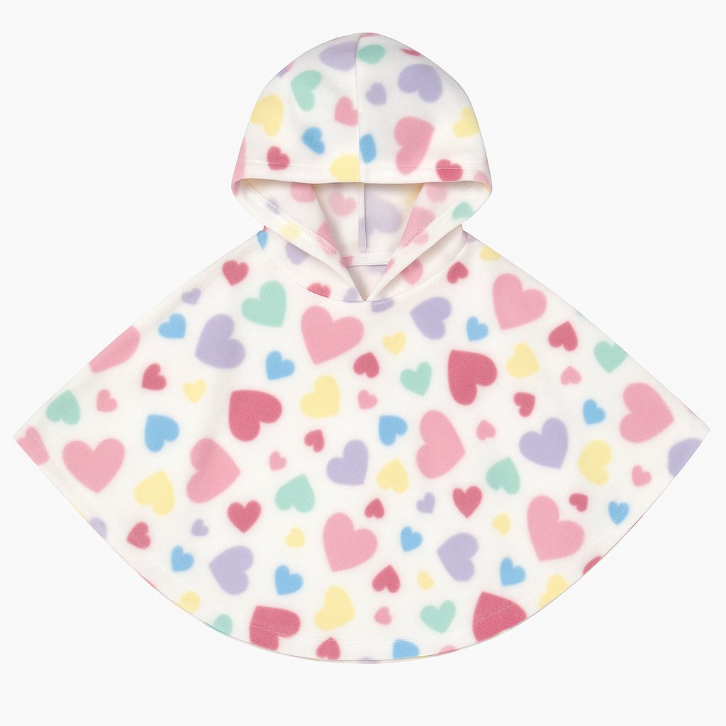 Capita Poncho de Polar con Corazones de Bebe